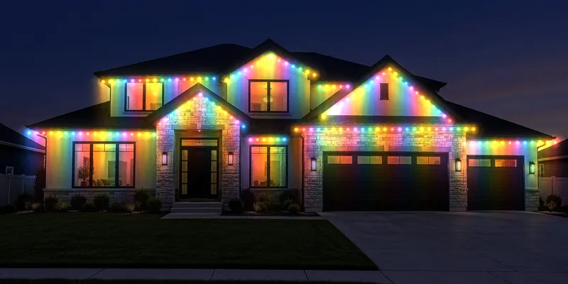 Sample house in rainbow permanent lights