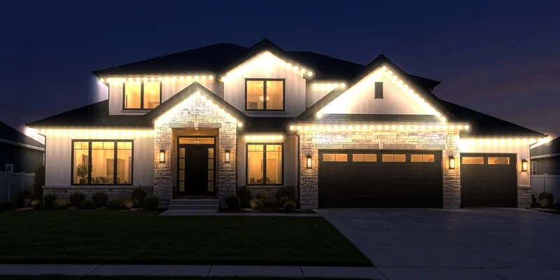 House in warm white permanent lights