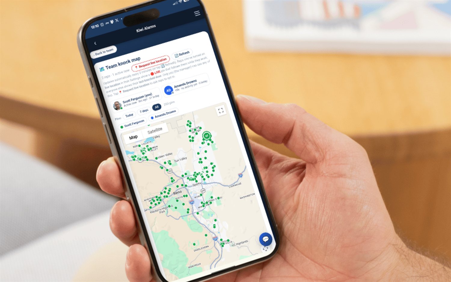 FieldStacker team live map showing the crew's GPS-verified knocks in real time