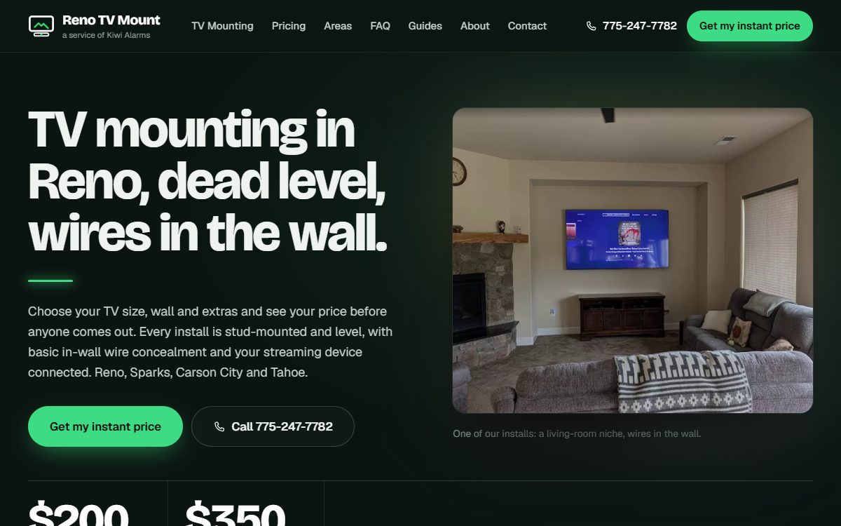 The Reno TV Mount website at renotvmount.com